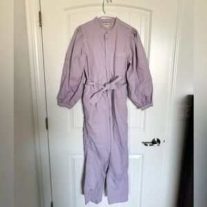 J Crew Puff Sleeve Lilac Color Cotton Zip Up Jumpsuit Size 6
